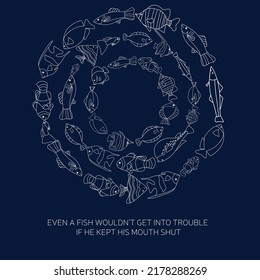 Round  design template with fish silhouettes. Vector illustration.