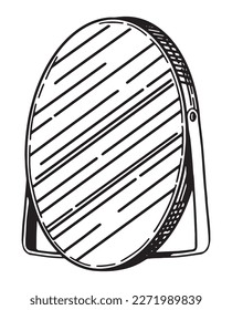Round desktop mirror outline clipart. Makeup equipment sketch. Hand drawn vector illustration isolated on white.