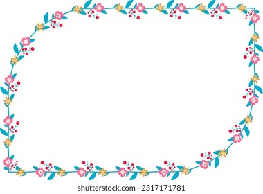 Round Diagonal Corner Rectangle Frame flower frame wreath floral leaf borders colorful natural cute blossom green pink decoration Branches Elements Botanical wedding anniversary celebration greeting