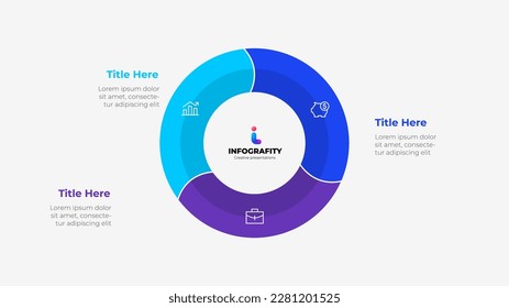 Round diagram divided into 3 segments. Concept of three options of business project infographic