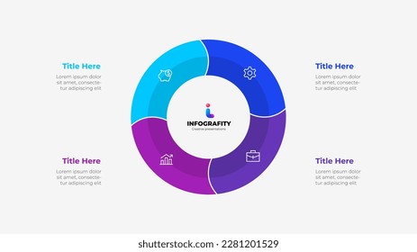 Round diagram divided into 4 segments. Concept of four options of business project infographic