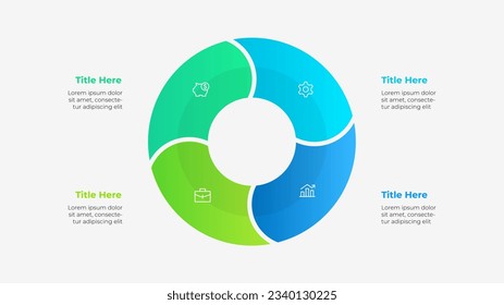 Diagrama de redondeo dividido en 4 segmentos. Concepto de cuatro etapas de gestión de proyectos empresariales. Ilustración vectorial para la visualización del análisis de datos