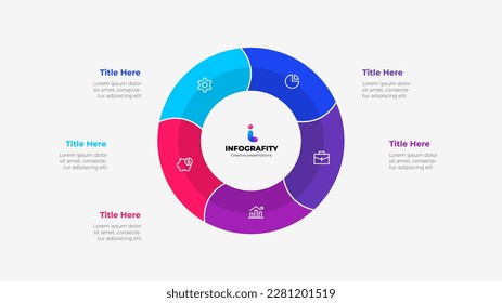 Round diagram divided into 5 segments. Concept of five options of business project infographic