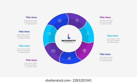 Round diagram divided into 7 segments. Concept of seven options of business project infographic