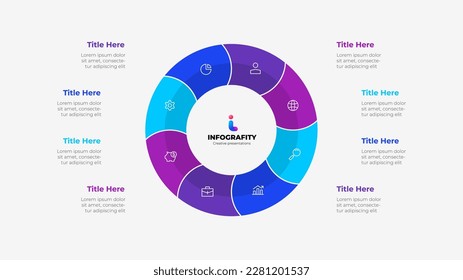 Round diagram divided into 8 segments. Concept of eight options of business project infographic