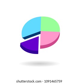 Round diagram pie with shadow. Vectro business icon.
