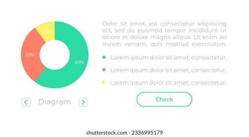 Vorlage für runde Diagramme der Benutzeroberfläche Bearbeitbare einzelne Vektorgrafik-Dashboard-Komponente. Flache Benutzeroberfläche. Visuelle Datendarstellung. Webdesign-Widget für mobile Anwendungen mit leichtem Design