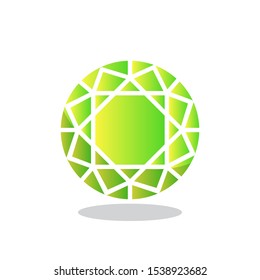 Round diamond crystal flat icon, vector sign, Emerald Precious stone colorful pictogram isolated on white. Symbol, logo illustration. Flat style design