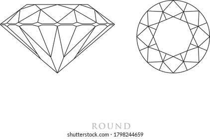 Round Diamond Cut Shape And Design Diagrams With The Name Vector Illustration,  Isolated On White Background. 