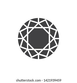 Round Diamond Vector Icon. Precious Stone, Gem Filled Flat Sign For Mobile Concept And Web Design. Circle Gemstone Glyph Icon. Symbol, Logo Illustration. Vector Graphics