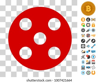 Round Dice icon with bonus bitcoin mining and blockchain icons. Vector illustration style is flat iconic symbols. Designed for blockchain software.