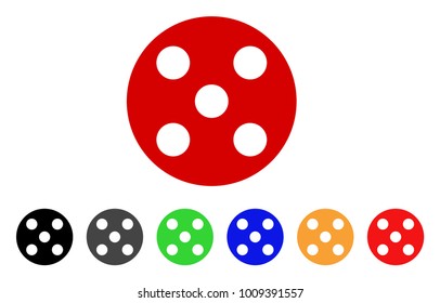 Round Dice icon. Vector illustration style is a flat iconic round dice symbol with gray, yellow, green, blue, red, black color versions. Designed for web and software interfaces.