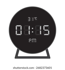 Round Digital Clock dentro de sinal de temperatura show 01.15 PM. Ilustração de vetor isolada, eps