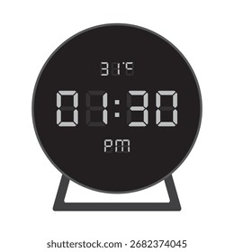 Round Digital Clock within Temperature Sign show 01.30 PM. Vector illustration isolated, eps