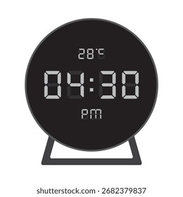 Round Digital Clock dentro de sinal de temperatura show 04.30 PM. Ilustração de vetor isolada, eps