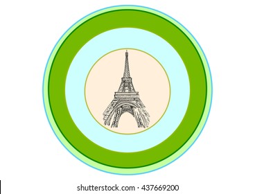 round dining plate with a picture of the Eiffel Tower
