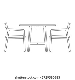 Runder Esstisch mit zwei Sesseln im modernen, minimalistischen Design. Die kompakte und komfortable Sitzanordnung eignet sich ideal für kleine Speisesäle und moderne Innenräume.