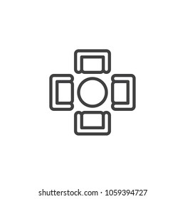 Round dining table with armchairs top view outline icon. linear style sign for mobile concept and web design. simple line vector icon. Symbol, logo illustration. Pixel perfect vector graphics