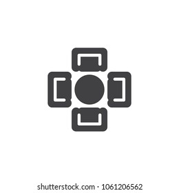Round dining table with armchairs top view vector icon. filled flat sign for mobile concept and web design. simple solid icon. Symbol, logo illustration. Pixel perfect vector graphics