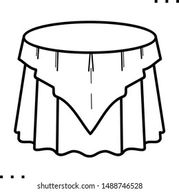 Round dining table icon and tablecloth in outline style