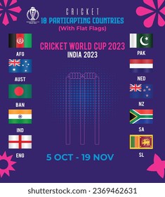 Banderas de disco redondas de países participantes en el Campeonato Mundial de Cricket 2023