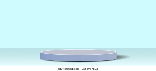 Round display platform with a soft blue background for showcasing products and artwork.