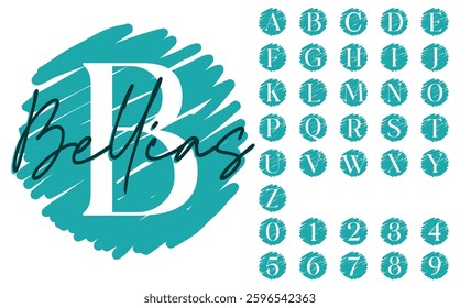 Round Distressed Font Vector Design Set A-Z, Handwriting Alphabet Monogram Letters A-Z