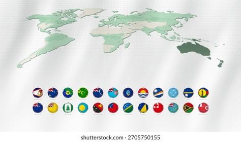 Round Distressed Oceanian Flags with Paint Splash Design. Collection of Round Grunge Flags with Splash Effect.
