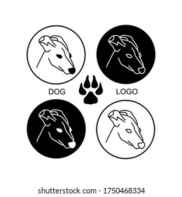 Round dog logo black and white. Set of vector pet icon. Different expressions of the dog's face