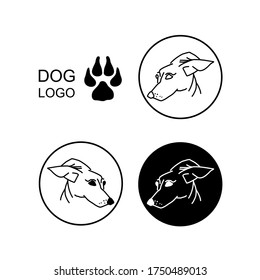 Round dog logo black and white. Set of vector pet icon. Different expressions of the dog's face