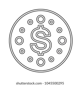 Round dollar coin line icon isolated on white background. Vector line icon of coin with dollar symbol for infographic, website or app.
