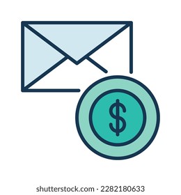 Round Dollar Currency sign and Envelope vector Corruption concept colored icon or symbol