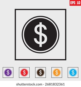 Signo de dólar redondo. Símbolo del Vector del dinero aislado en el fondo blanco.