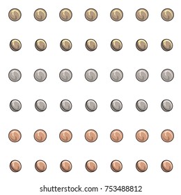 Round Domed Metal Studs Vector Illustration in Gold, Silver, and Rose Gold