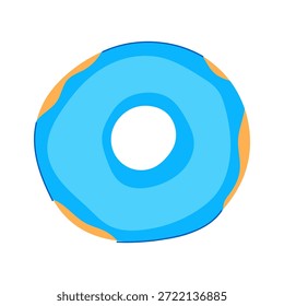Runder Donut mit hellblauem Eis und zuckerhaltiger Glasur, einzeln auf weißem Hintergrund, bunte, flache Gebäckgrafik, ideal für Lebensmittel, Bäckerei, Speisekarte oder Café-Designs