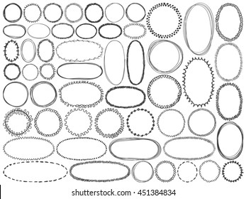 Round doodle frames vector. Set of simple sketch doodles. Pencil effect collection. Messy curve borders for signs, banners, notepads or printed products.