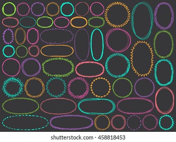Round doodle frames vector. Set of simple sketch doodles. Pencil effect collection. Messy curve borders for signs, banners, notepads or printed products.