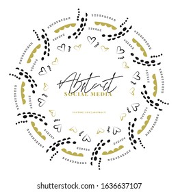 Round doodle hand drawn scribbles frames. For social media template: poster, art flyer, modern invitation, birthday, wedding card, web banner. Hand drawn textures, paint dabs & abstract stains.