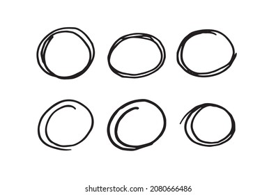 Round doodle isolated on white background. Frames or highlighters for text and presentations. Fast and easy sketching. Vector.