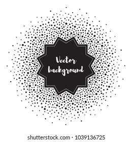 Round dot frame with orient, muslim polygon shape for text, lettering. Circle, sphere made of uneven dots, blobs, spots, specks, flecks, blots, splashes. Abstract background, card, greeting template.