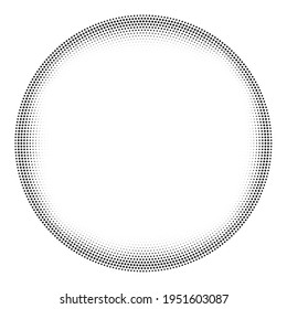 Round dot halftone element with an empty center for text, gradient. Vector decorative object with the ability to overlay, isolated background.