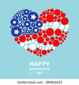 Round dot heart flag. Stars and stripes. Happy independence day. United States of America. 4th of July. Flat design  Vector illustration