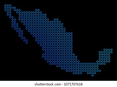 Round dot mexico map. Vector geographic map in blue gradient colors on a black background. Vector composition of Mexico Map constructed of round elements.