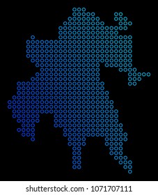 Round dot peloponnese half-island map. Vector geographic map in blue gradient colors on a black background. Vector composition of Peloponnese Half-Island Map composed of round elements.