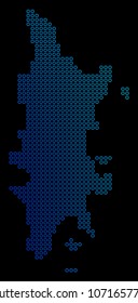Round dot phuket map. Vector geographic map in blue gradient colors on a black background. Vector composition of Phuket Map designed of small circles.