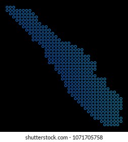 Round dot sumatra island map. Vector geographic map in blue gradient colors on a black background. Vector collage of Sumatra Island Map made of circle dots.