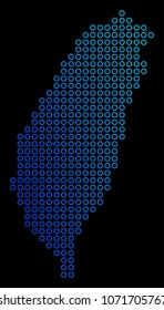 Round dot taiwan island map. Vector geographic map in blue gradient colors on a black background. Vector composition of Taiwan Island Map constructed of circle dots.