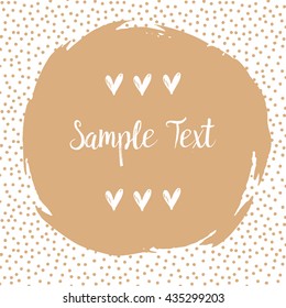 Round dots frame with a big beige dot with space for your text. Frame made of beige spots or dots of various size. Circle shape. Abstract background. Vector file on transparent background.