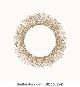 Round dots frame with empty space for your text. Frame made of gold spots or dots of various size. Abstract background.