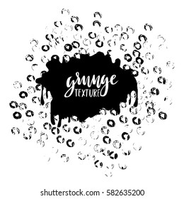 Round dots stamp frame with empty space for your text. Circle shape. Grunge texture